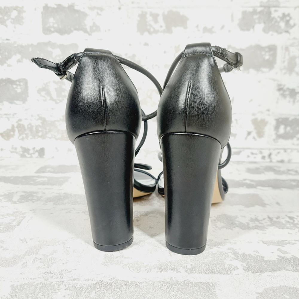 NEW Nine West Maer 3 Black Faux Leather Strappy Block Heels T116 - Picture 7 of 14